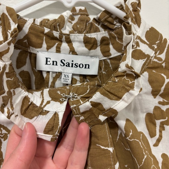 En Saison Brown White Floral Print Babydoll Long Sleeve Short Mini Dress Ruffles - Picture 9 of 13